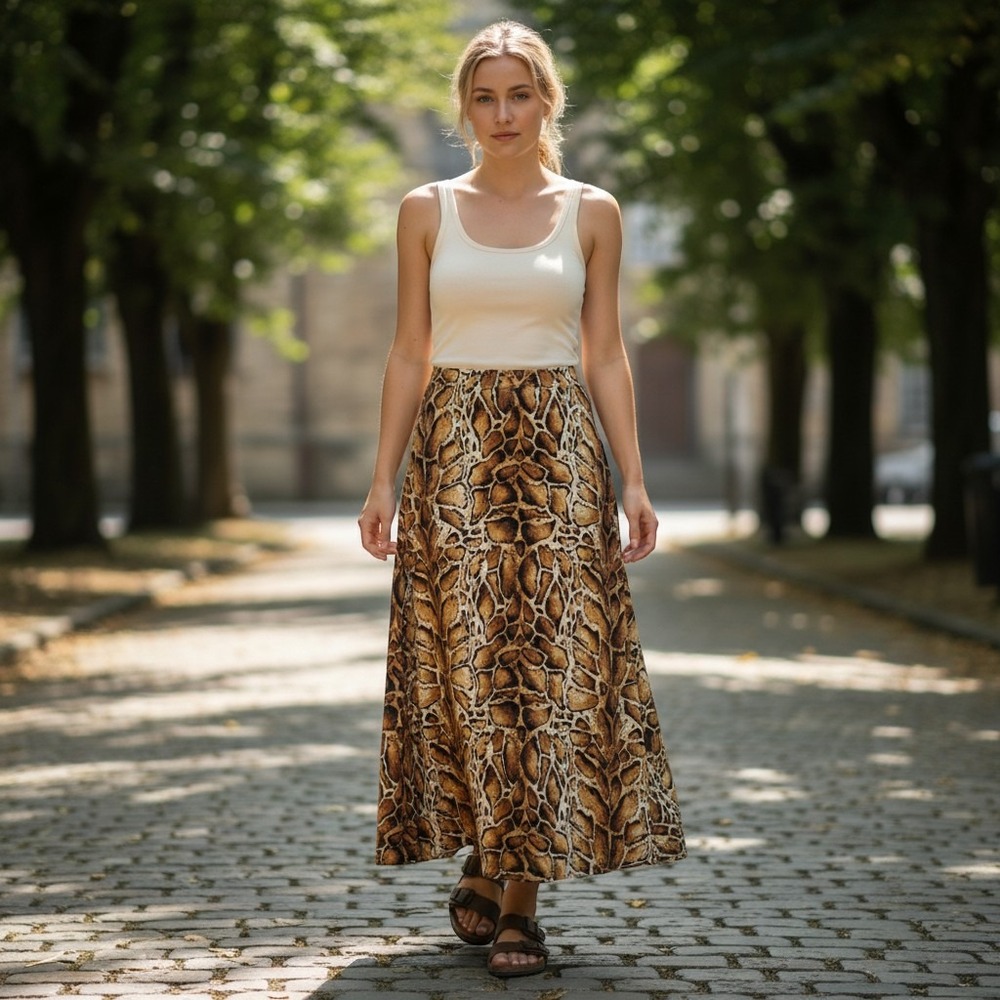 Ivy Jane 530028 Comfort & Joy A-Line Midi Skirt Giraffe Animal Cheetah Print S